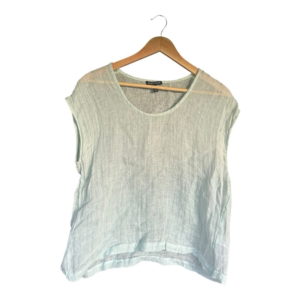Eileen Fisher Light Mint Green Linen Boxy Tee